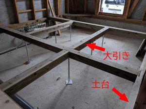玄関の土台と大引き