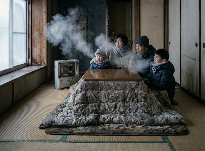 家の中で白い息