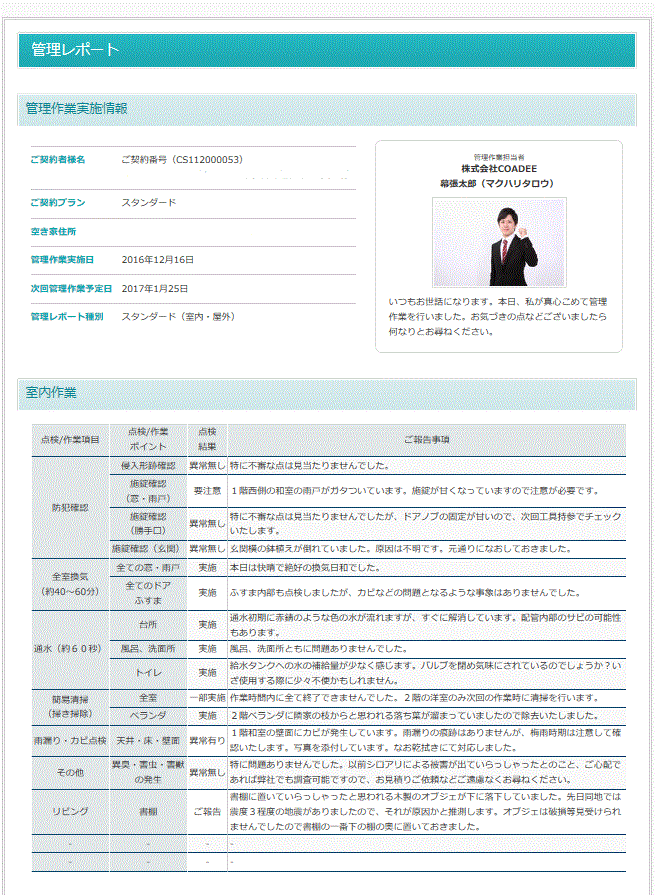 空き家の管理レポート